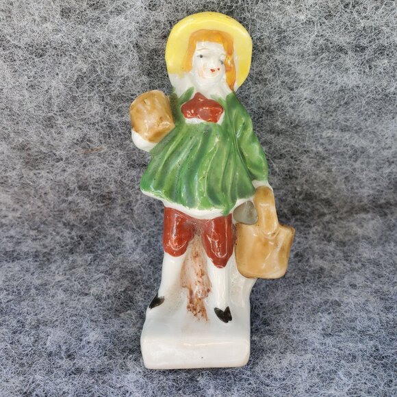 Made In Occupied Japan Porcelain Figurine Child Carrying Bucket Flower Frog - Picture 1 of 8